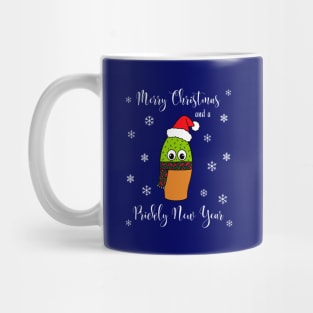 Merry Christmas And A Prickly New Year - Cute Cactus With Christmas Scarf Mug